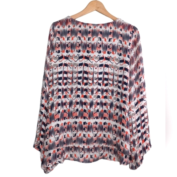Parker Rita 100% Silk Sz M Bell Sleeve Flowy Abstract Artsy Blouse - Picture 2 of 14